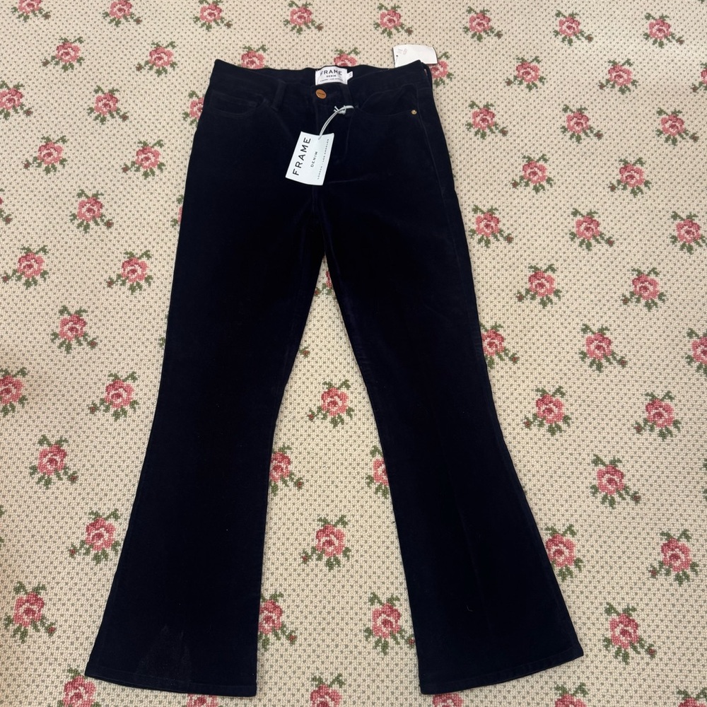 Frame Le Crop Mini Boot Cut Jeans in navy velvet. NWT